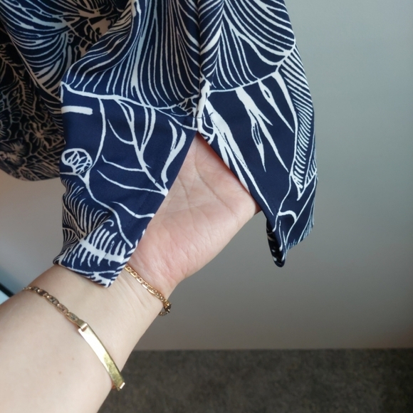 Talbots Floral Button Front Knit Maxi Dress L NAVY BLUE-WHITE RESORTWEAR - Picture 6 of 8